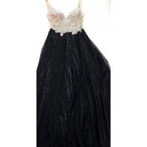 Prom Gown Rhinestone Mesh Beaded Black Formal Dress Glam Sparklecore